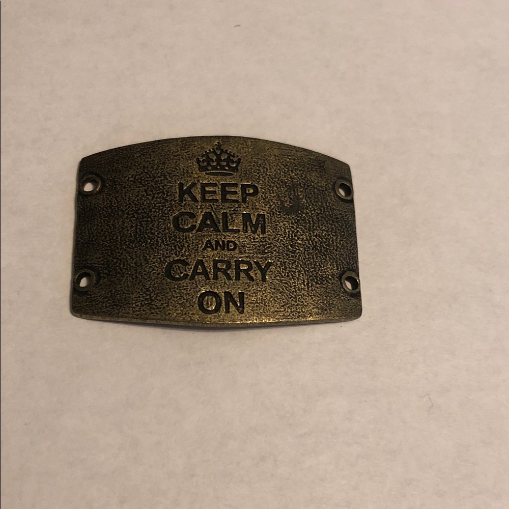 Keep Calm and Carry On antique gold Plate Lenny and Eva sentiment